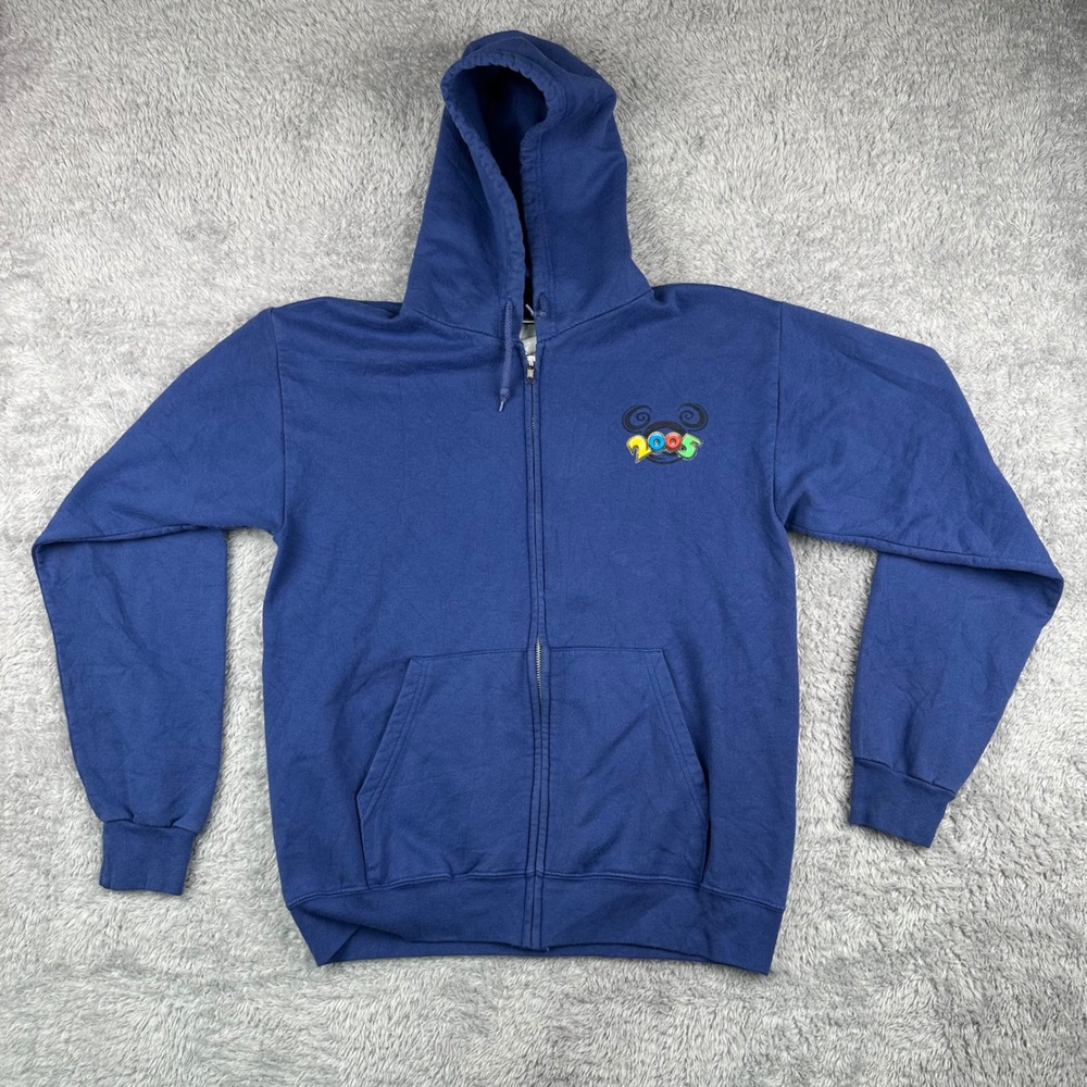 Vintage Walt Disney World Hoodie Mens Medium Blue 2005 Mickey Mouse Zip Up